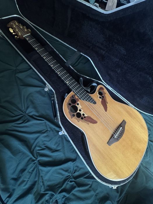 OVATION Baritone Acoustic Electric Guitar Natural Skin With Original Hard Case
