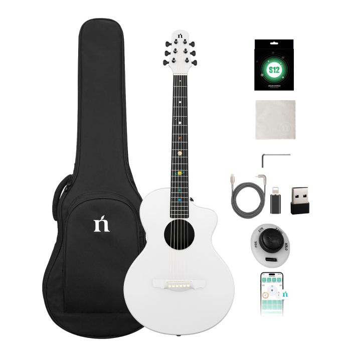 Natasha Asteroid 38" travel carbon fiber acoustic electric guitar Smart White