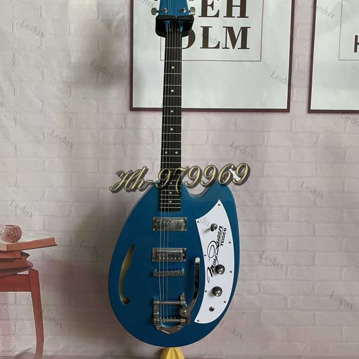 Custom May Queen Metallic Blue Electric Guitar Semi Hollow Body Maple Neck