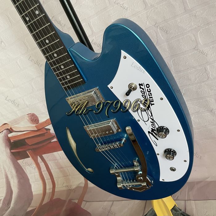 Custom May Queen Metallic Blue Electric Guitar Semi Hollow Body Maple Neck