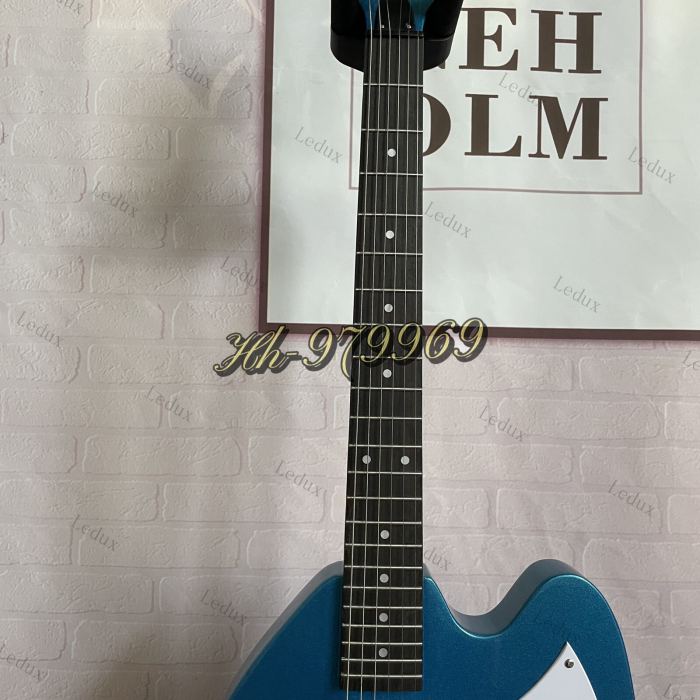 Custom May Queen Metallic Blue Electric Guitar Semi Hollow Body Maple Neck