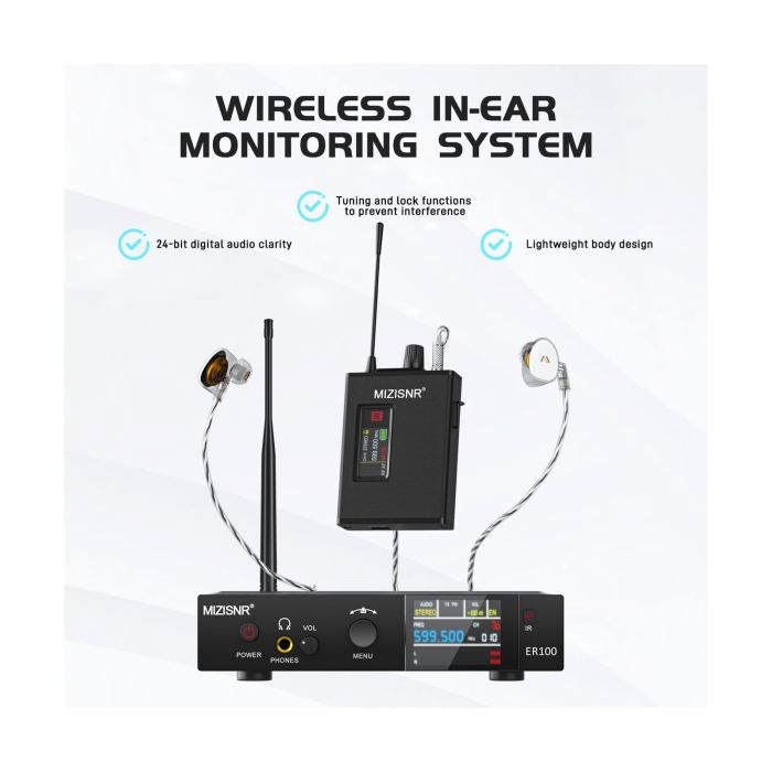 Wireless In-Ear Monitor System, Pro UHF Stereo/Mono IEM for Musicians with Me...