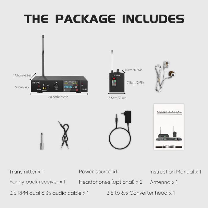 Wireless In-Ear Monitor System, Pro UHF Stereo/Mono IEM for Musicians with Me...