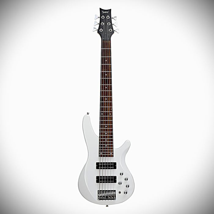 White 6-String Electric Bass Guitar with Active H-H Pickups, 24-Frets, Gig Bag