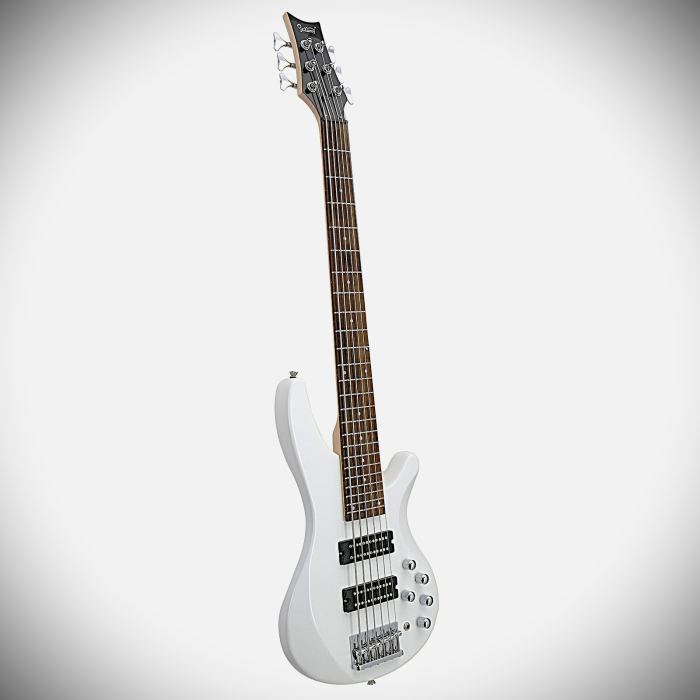 White 6-String Electric Bass Guitar with Active H-H Pickups, 24-Frets, Gig Bag