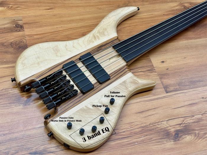 Merlos Trium 5 Headless Fretless Bass Guitar