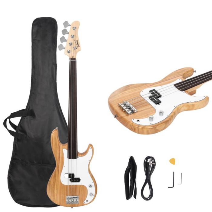 New Burlywood Fretless Basswood Right Handed Electric Bass Guitar