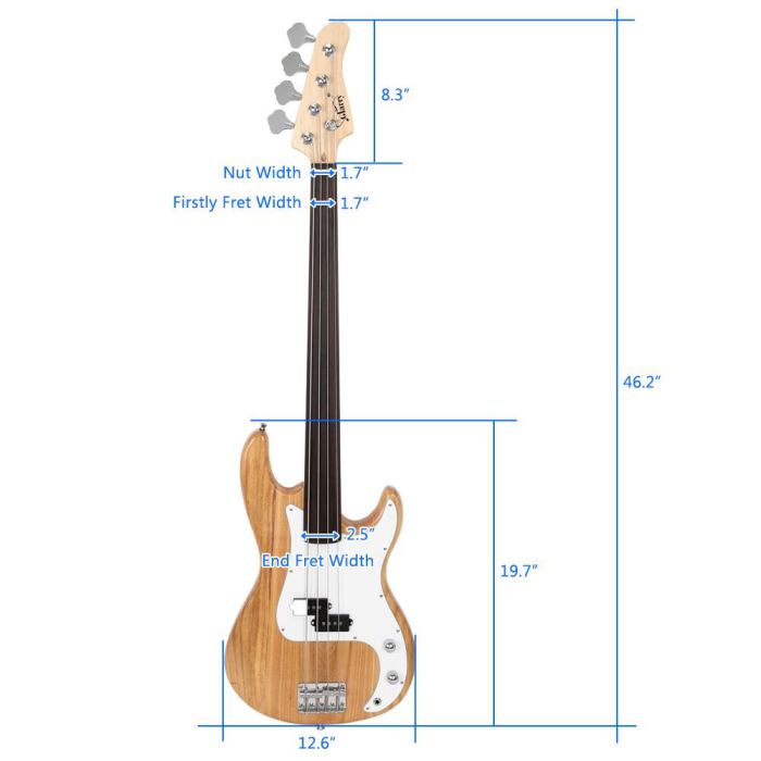 New Burlywood Fretless Basswood Right Handed Electric Bass Guitar