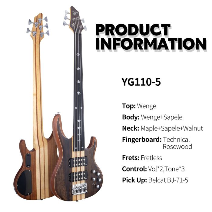 Fretless 5 string electric bass Guitar Millettia Laurentii Top Okoume body