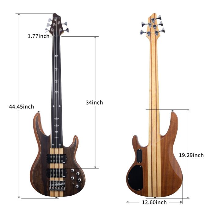 Fretless 5 string electric bass Guitar Millettia Laurentii Top Okoume body