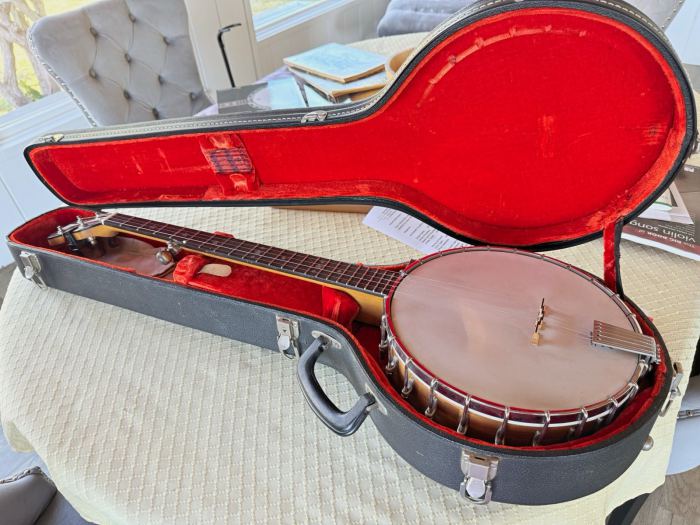 5-String Open Back Banjo Wood Satin Finish Brown w/ Hard Case & Strap hand made