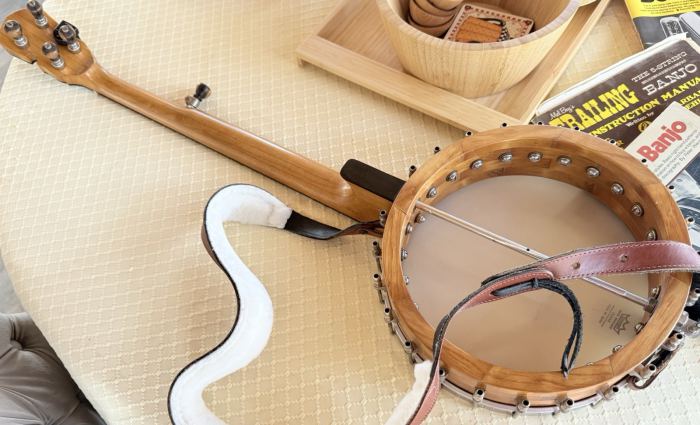 5-String Open Back Banjo Wood Satin Finish Brown w/ Hard Case & Strap hand made