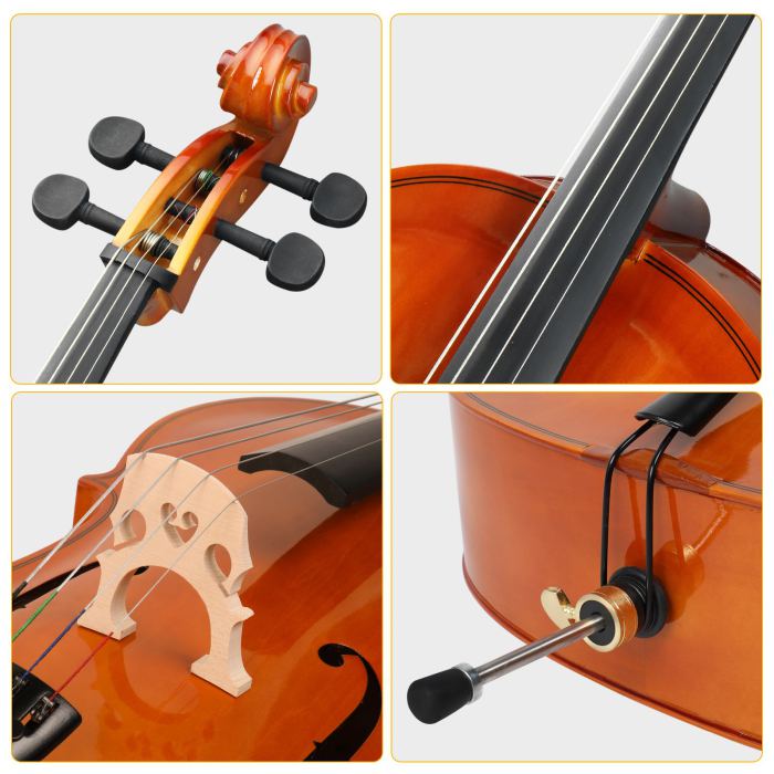 3/4 Full Size Natural BassWood Cello Set with Bag+Bow+Bridge+Rosin With Bag