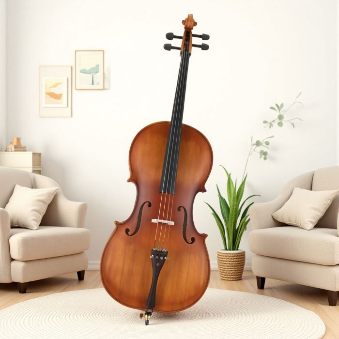 4/4 Full Size Solid Spruce Top Acoustic Cello Beginner Set - Bag Antiqued Bow