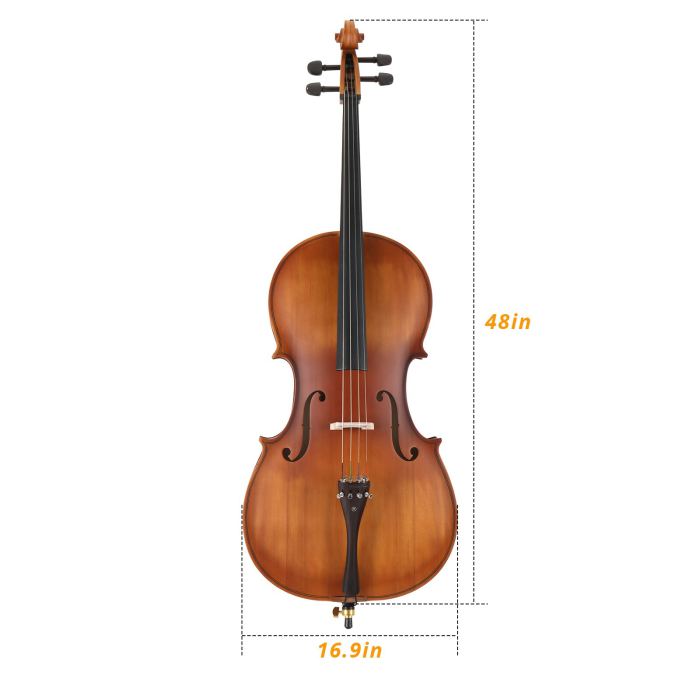 4/4 Full Size Solid Spruce Top Acoustic Cello Beginner Set - Bag Antiqued Bow