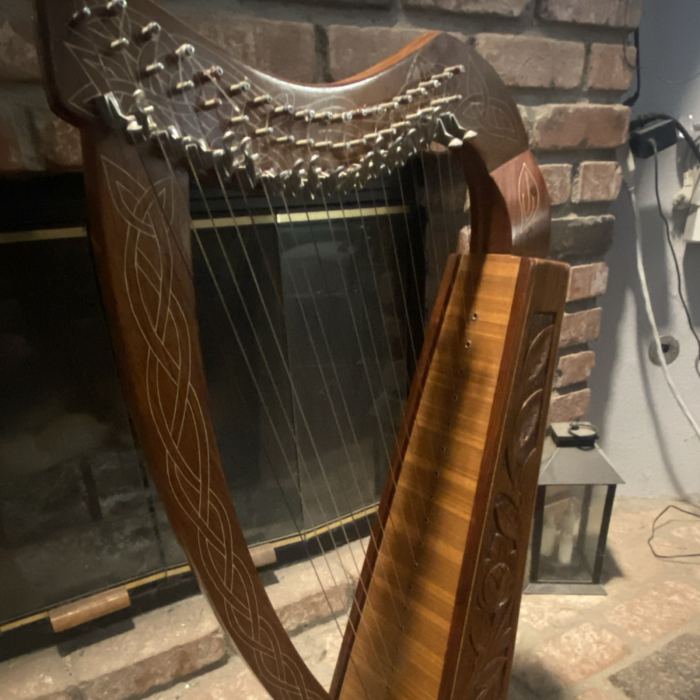 Hand Carved Celtic Lever Harp 26 String Knotwork Floral Carvings Folk Irish.