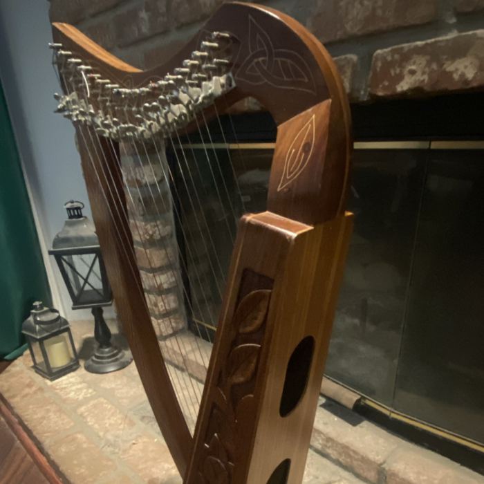 Hand Carved Celtic Lever Harp 26 String Knotwork Floral Carvings Folk Irish.