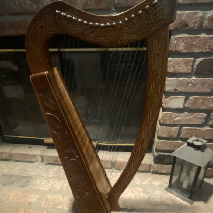 Hand Carved Celtic Lever Harp 26 String Knotwork Floral Carvings Folk Irish.