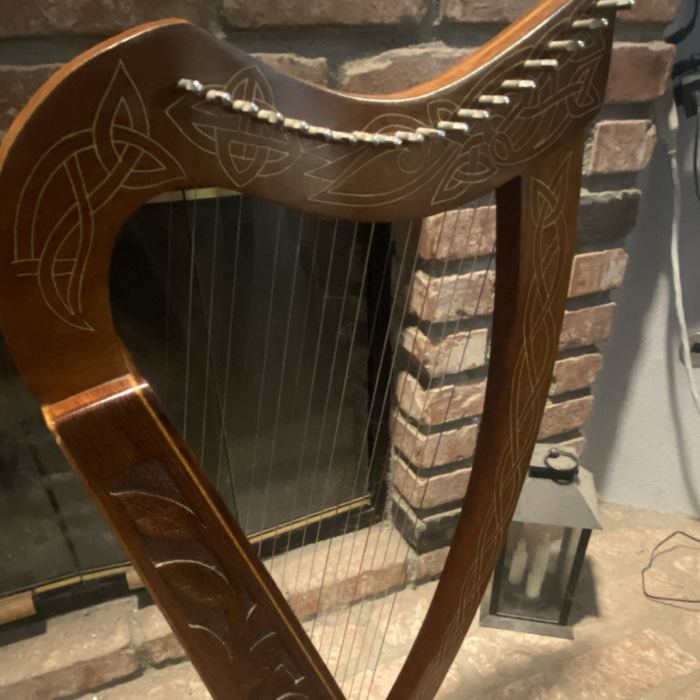 Hand Carved Celtic Lever Harp 26 String Knotwork Floral Carvings Folk Irish.