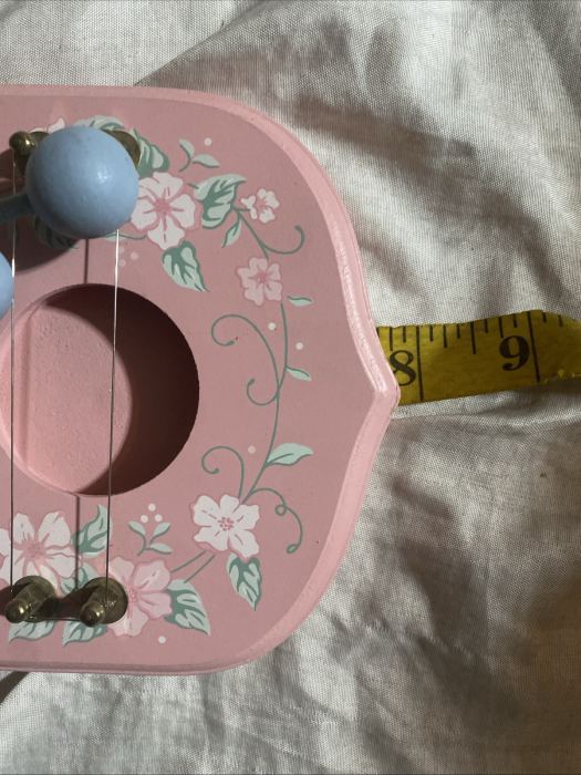 Vintage Folk Art  Cottage Wooden Door Harp 2-String Pink Floral Cottagecore