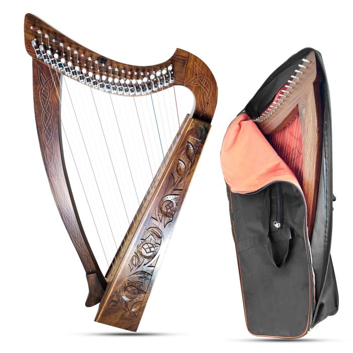22 String Celtic Lever Harp Solid Rosewood Folk Harp Carry Bag & Tuning Key