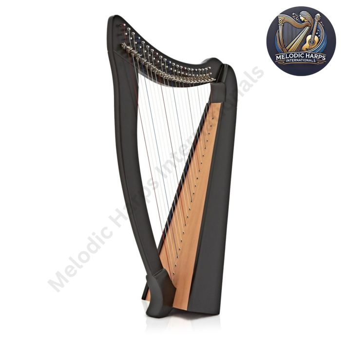 22 String Black Lever Harp | Irish Folk Harp with Tuning Key Nylon Strings & Bag