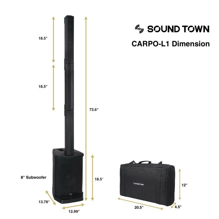 Sound Town Portable Line Array Column PA System Sub Bass Bluetooth (CARPO-L1)