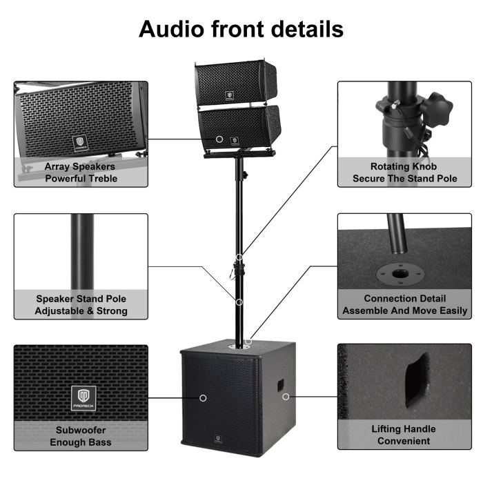 PRORECK CLUB 6000 Line Array Speaker DJ System 15'' Bluetooth PA Subwoofer 6000W