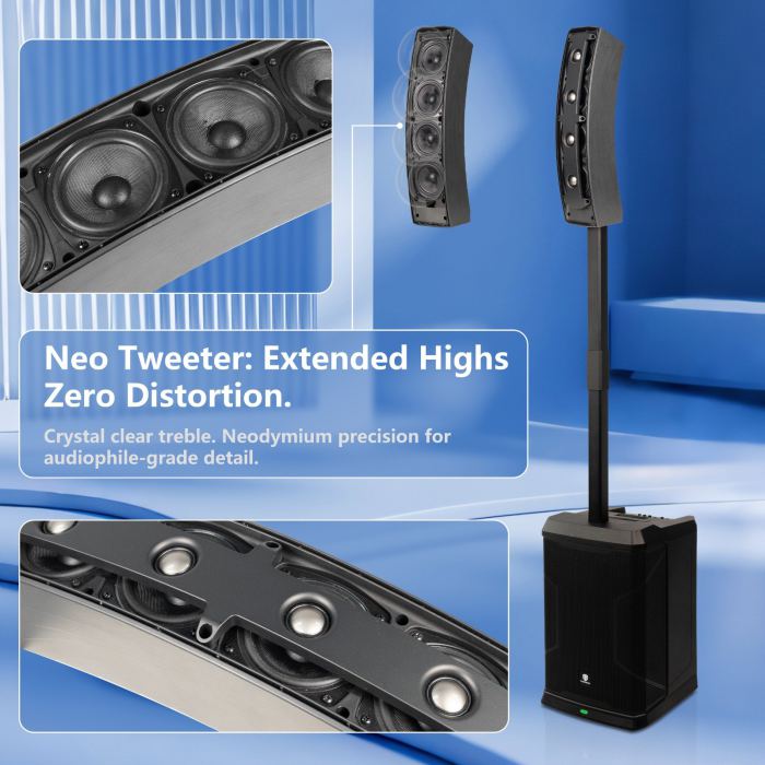 PRORECK 900EX 2000W Peak Line Array PA System, 12" Subwoofer with Built-in DSP