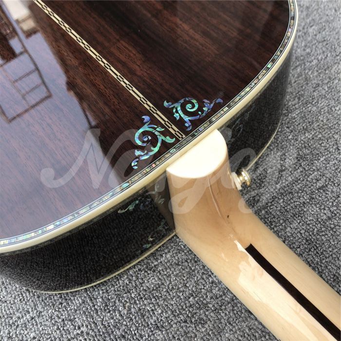 Custom 43 Inches Spruce Acoustic Guitar Abalone Inlays Rosewood Body Ebony