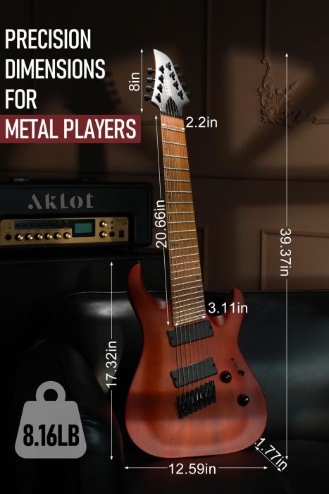Multi-Scale 8-String Electric Guitar: Roasted Maple Neck W/String-Through Bridge