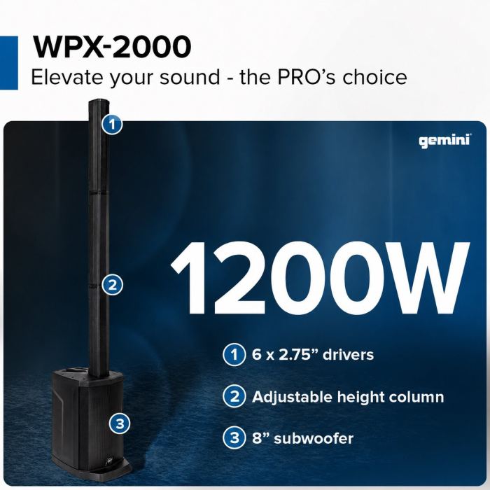 Gemini Modular Line Array Speaker 1200W Power Portable PA, Bluetooth
