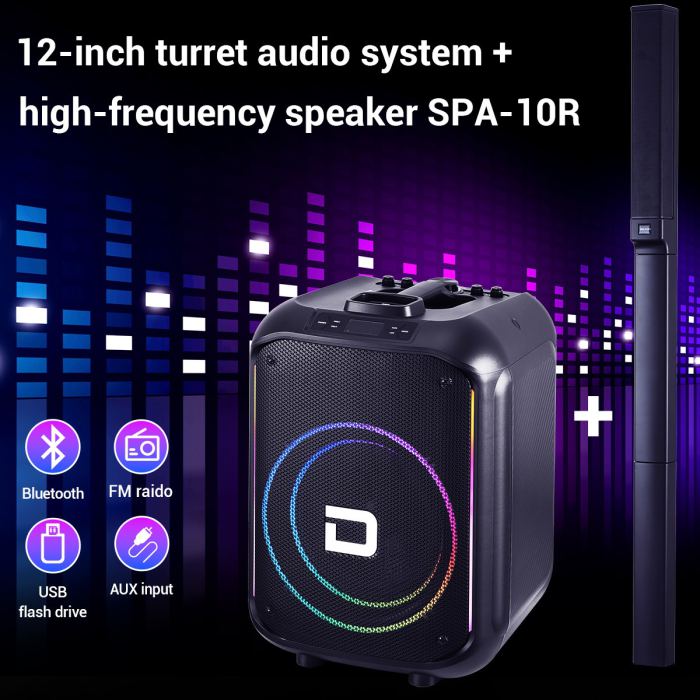 12"Portable Line Array Column PA System Sub Bass Bluetooth Mic Remote LED Lights