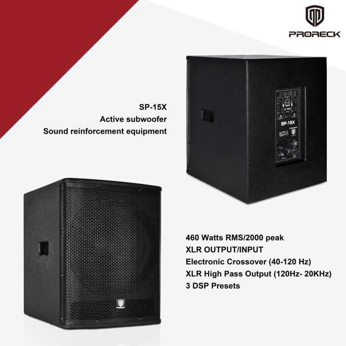 PRORECK SP-15X 15" Active PA DJ Subwoofer 2000W Portable Stage Live Sound Gig