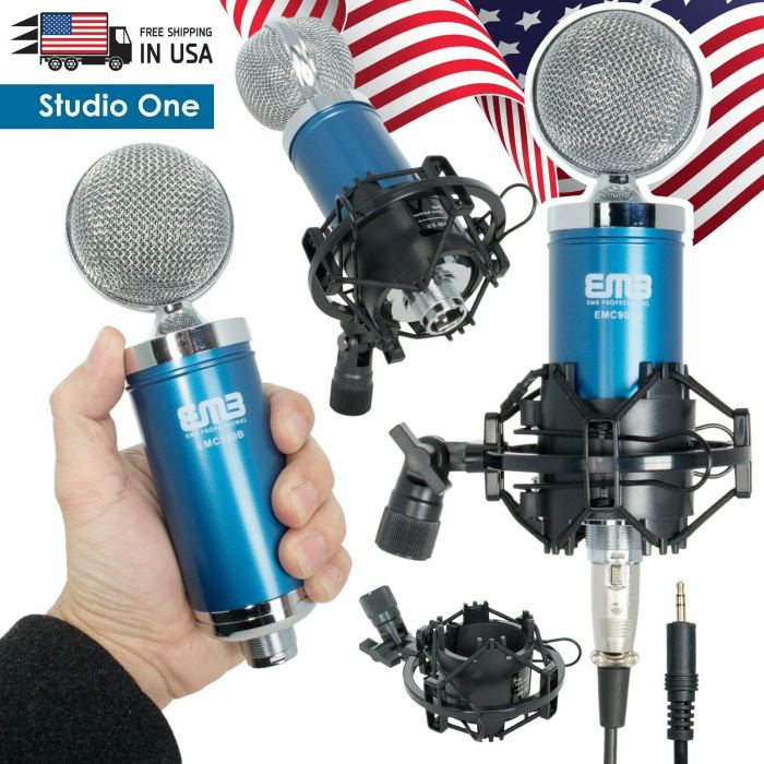 EMB Pro 900 Blue Studio Condenser Microphone + Shock Mount + Anti-wind Foam Cap
