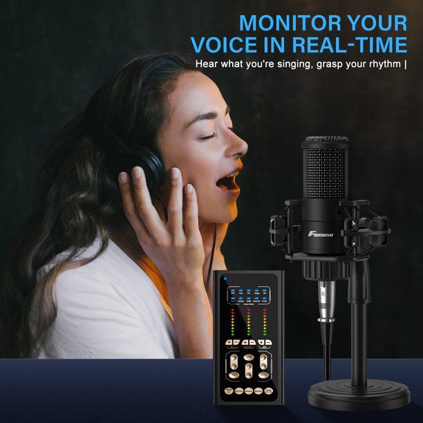 Condenser Microphone Studio Recording Professional Live SoundCard kit Bluetooth 