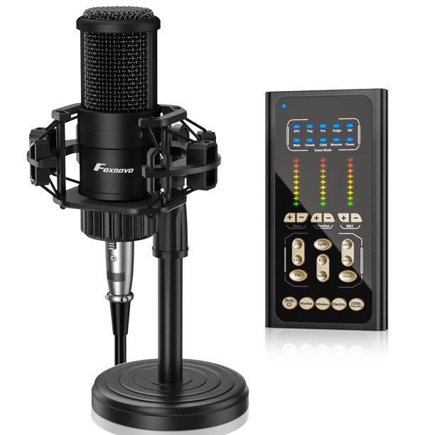 Condenser Microphone Studio Recording Professional Live SoundCard kit Bluetooth 