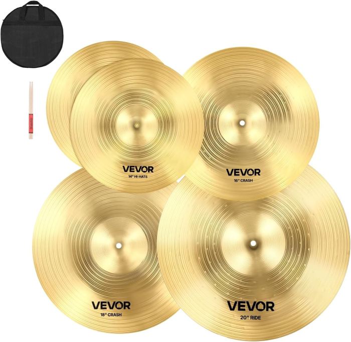 Cymbal Pack, 5 Pieces Cymbals for Drum Set, Alloy Cymbals Drum Set Includes 14-i