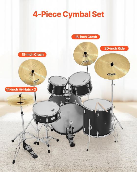 Cymbal Pack, 5 Pieces Cymbals for Drum Set, Alloy Cymbals Drum Set Includes 14-i