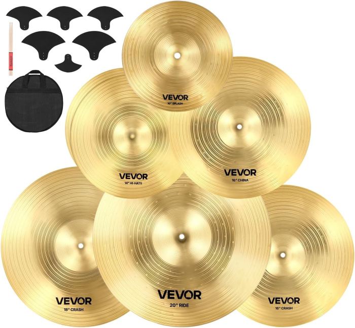 Cymbal Pack, 7 Pieces Cymbals for Drum Set, Alloy Cymbals Drum Set Includes 14"