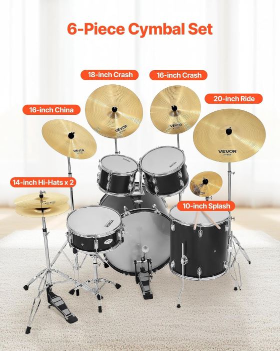 Cymbal Pack, 7 Pieces Cymbals for Drum Set, Alloy Cymbals Drum Set Includes 14"
