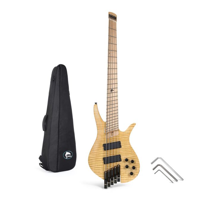 Travel Electric Bass Guitar Headless 5 String Fanned Fret Electric Bass W/GigBag