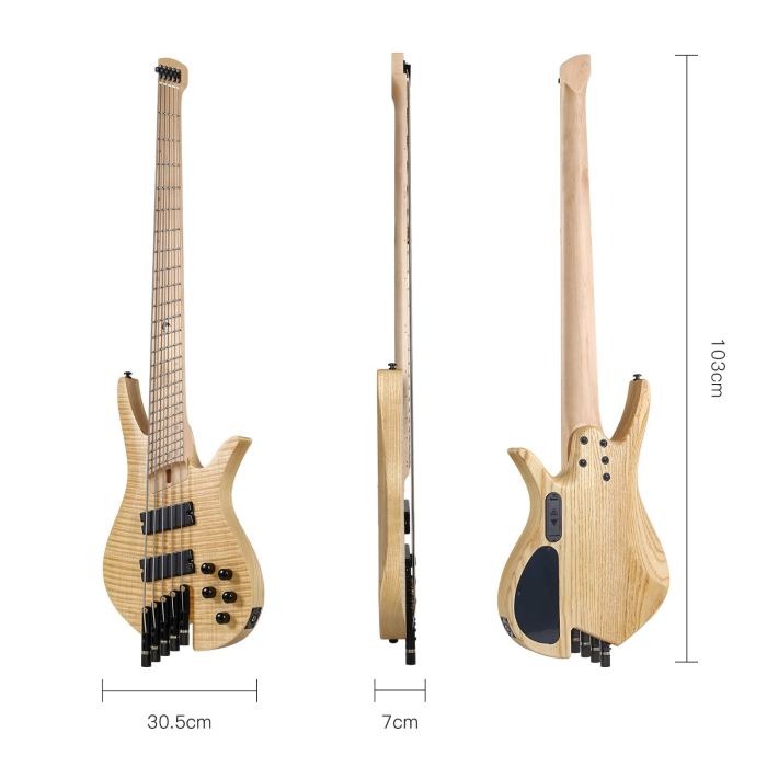 Travel Electric Bass Guitar Headless 5 String Fanned Fret Electric Bass W/GigBag