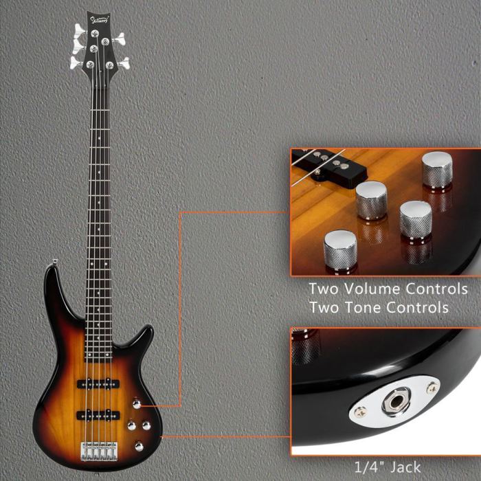 New Glarry Professional GIB Electric 5 String Bass Guitar with Bag Xmas Gift