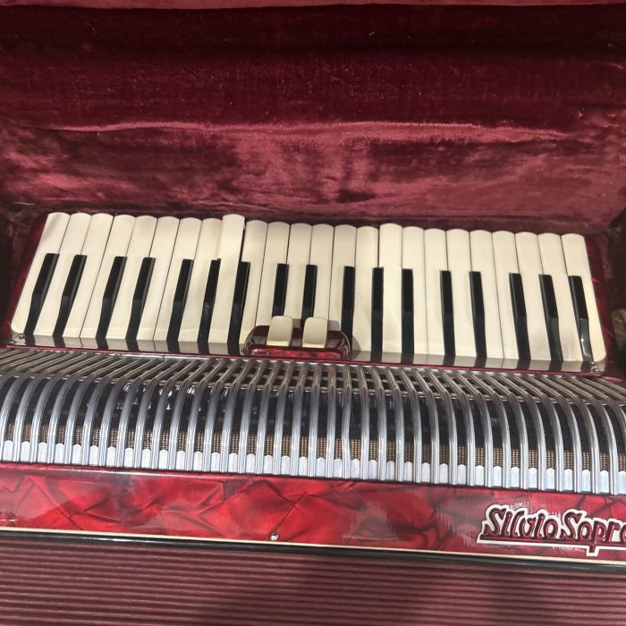Vintage Silvio Soprani professional accordion Red Cracked Ice 1950s, Tested