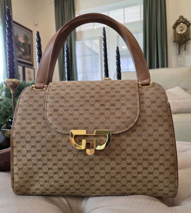 Rare Old Gucci Micro GG  Accordion Top Handle Bag Flap-over Slide Clasp 