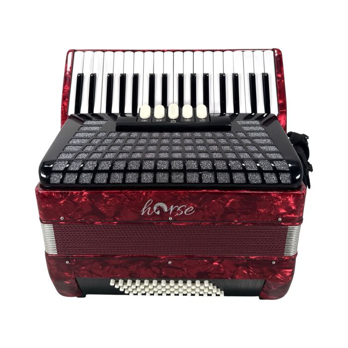 Horse Accordion, 34 Key 60 Bass Keyboard Accordions for Adults, Red