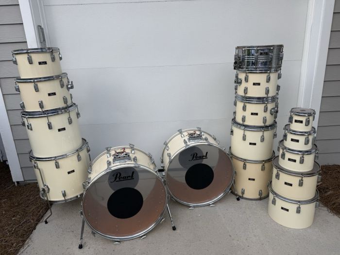 Vintage 1970s Pearl Fiberglass 16-Piece Monster Drum Kit + Pearl Hardware JAPAN