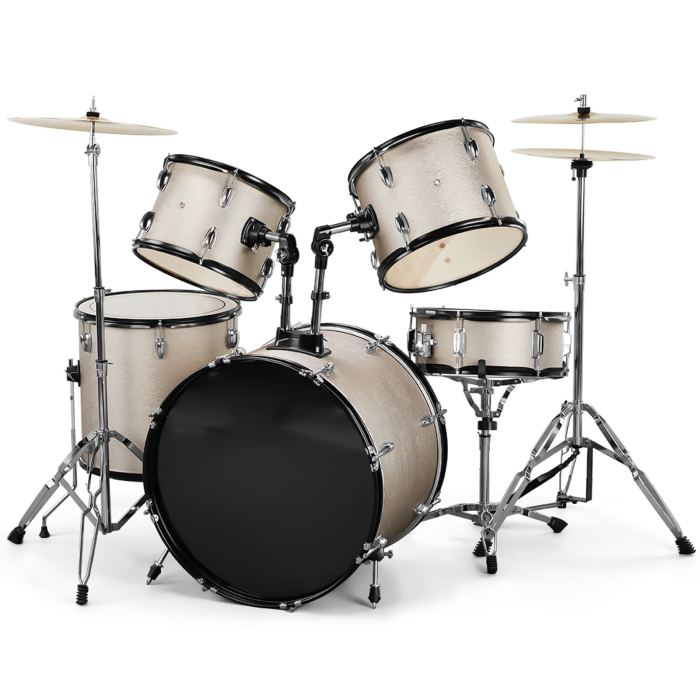 5-Piece Complete Full Size Pro Adult Drum Set Kit with Genuine Remo Heads