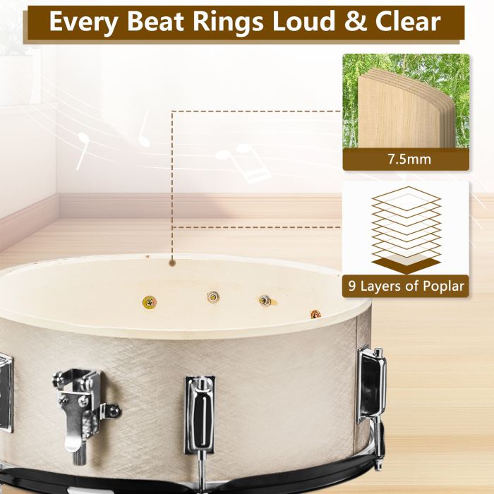 5-Piece Complete Full Size Pro Adult Drum Set Kit with Genuine Remo Heads